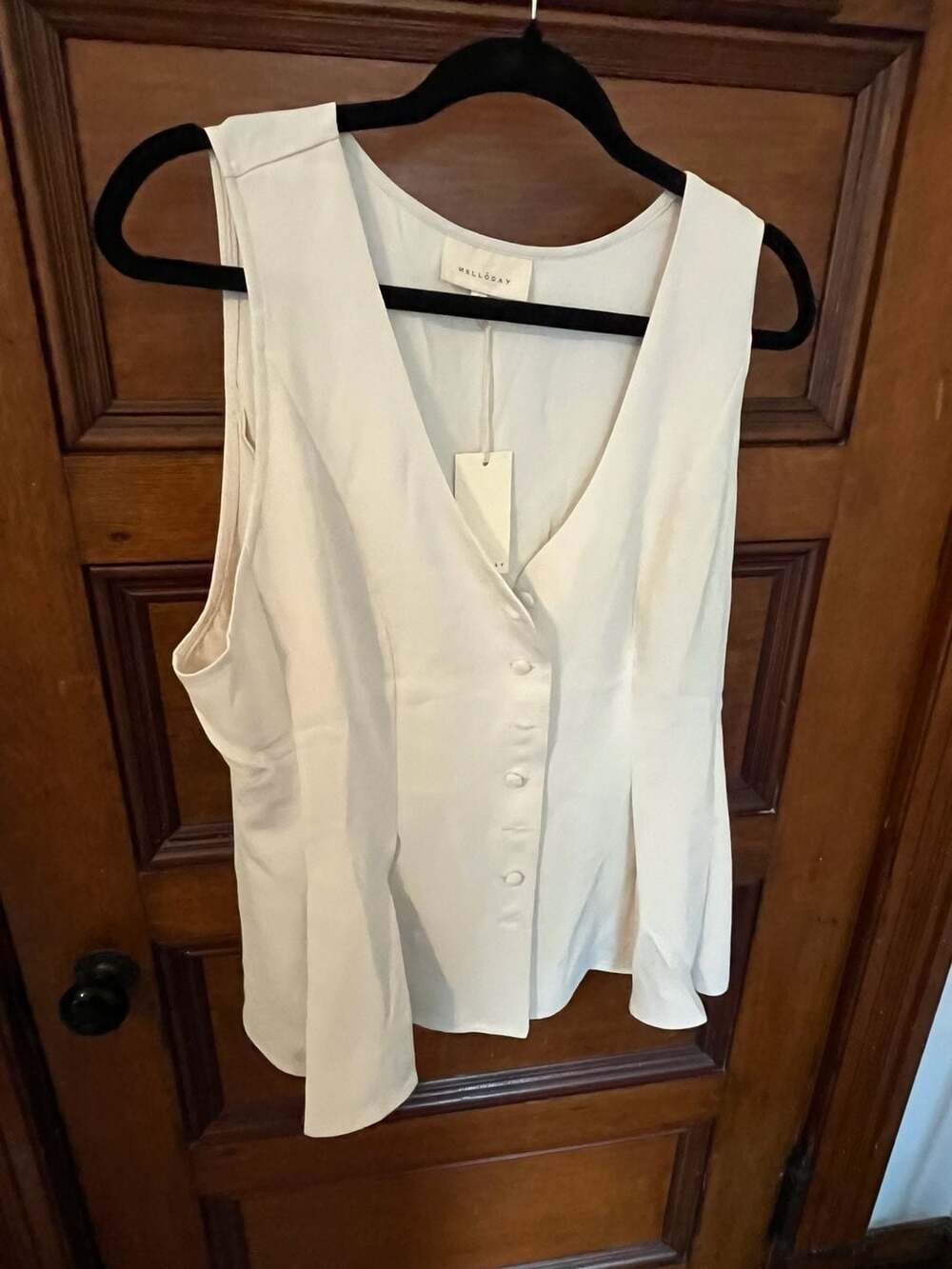 Melloday White Button-Front Sleeveless Peplum Top Size XL